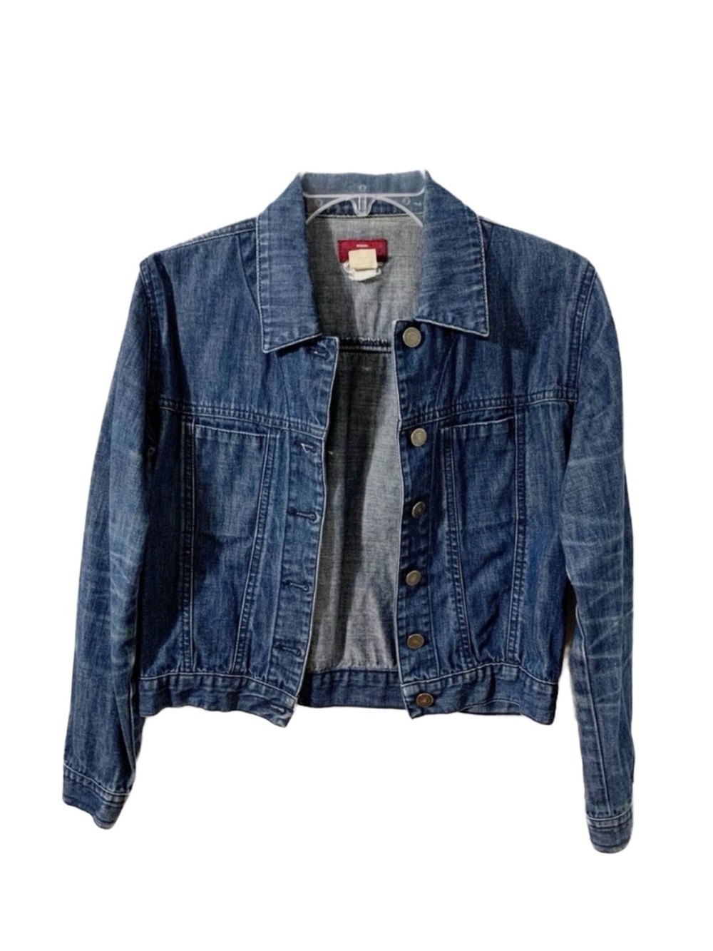 Old Navy Dark Wash Long Sleeve Denim Jean Jacket Pointed Collar Front Button 🔵